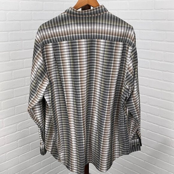 Tommy Bahama Shirt Mens 2XL Brown Gray Check Geometric Stripe Cotton Silk - Picture 6 of 10